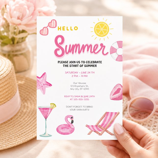 Hallå sommar poolparty rosa strandfest inbjudningar (Skapare uppladdad)