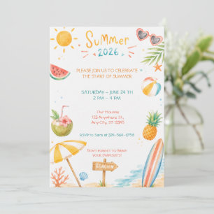 Hallå Sommar Strandfest Vattenfärg Firande Inbjudningar