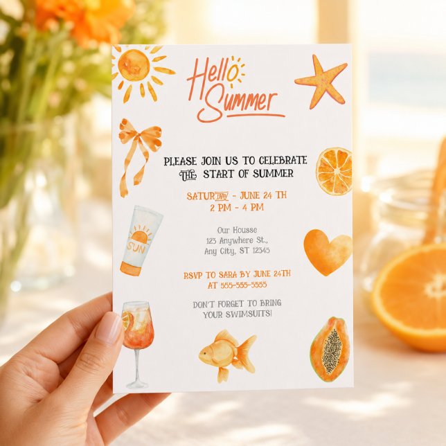 Hallå sommar tropisk orange strandfest inbjudningar (Skapare uppladdad)