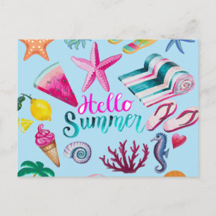 Hallå sommarfärgrik strand hav tema vykort