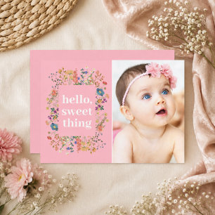 Hallå Söta Sak Baby Flicka Födelse Tillkännagivand Meddelande