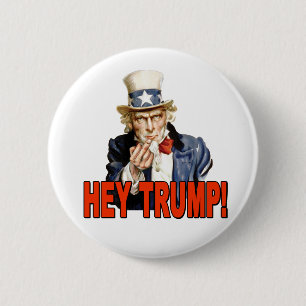 Hallå Trump! Farbror Sam med långfinger Anti Trump Knapp