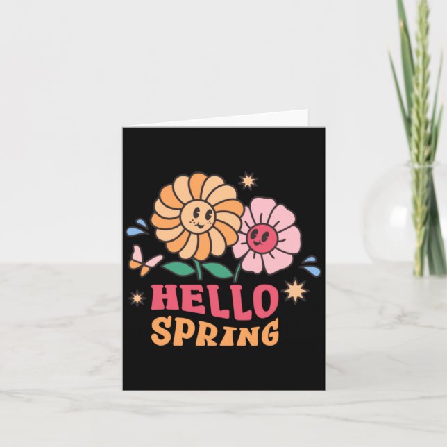 Hallå Vår Blommor Solsken Påsk Illustration Kort (Framsida)