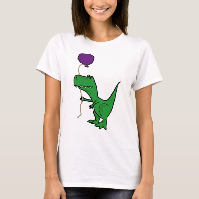 Hållande ballong för rolig grön Trex Dinosaur T Shirt (Framsida)