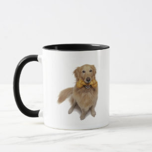 Hållande ben för guld- Retrieverhund i mun Mugg