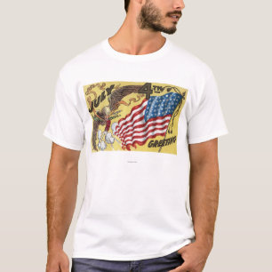 Hållande fyrverkerier för örnEmblem, flagga T Shirt
