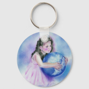 Hållande jordklotjord Keychain för liten flicka Nyckelring