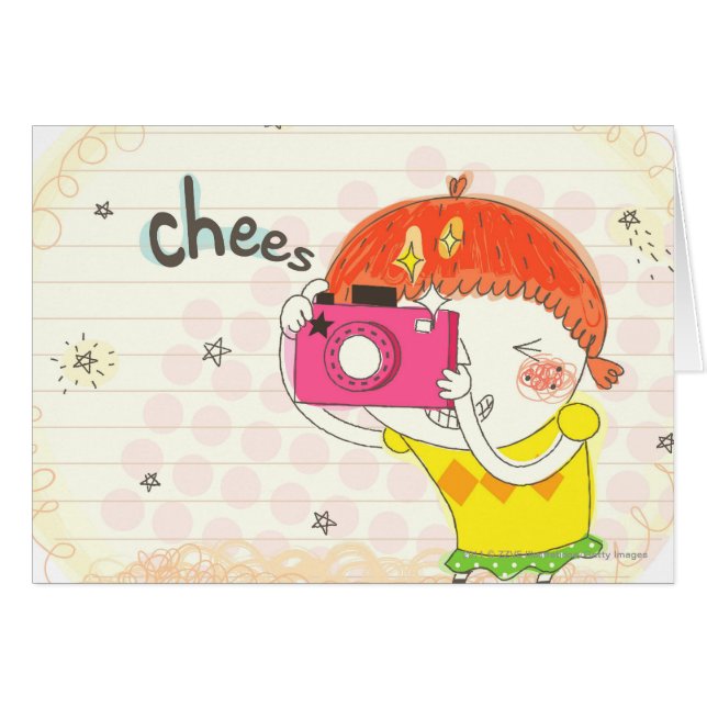 Hållande kamera för flicka som klickar hälsningskort (Framsidan Horizontal)
