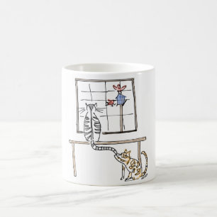 Hållande ögonen på kattmugg för fågel kaffemugg
