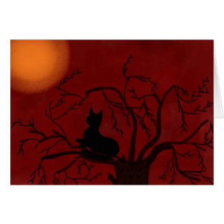 Hållande ögonen på måne för svart katt hälsningskort