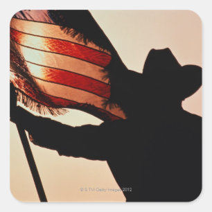 Hållande stars och stripes för Cowboy, silhouett Fyrkantigt Klistermärke