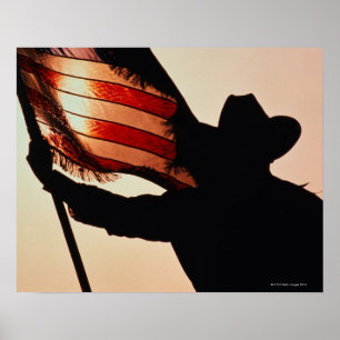 Hållande stars och stripes för Cowboy, silhouett Poster
