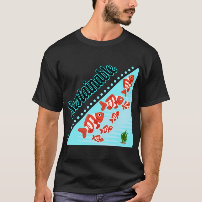 Hållbart Rödrandigt Fiskstim T Shirt (Framsida)