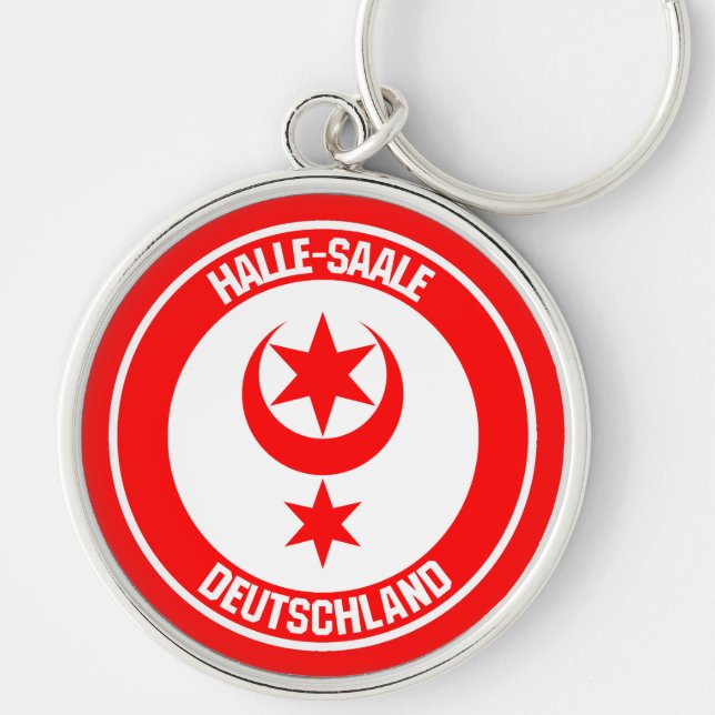 Halle (Saale) Round Emblem Rund Silverfärgad Nyckelring (Framsidan)
