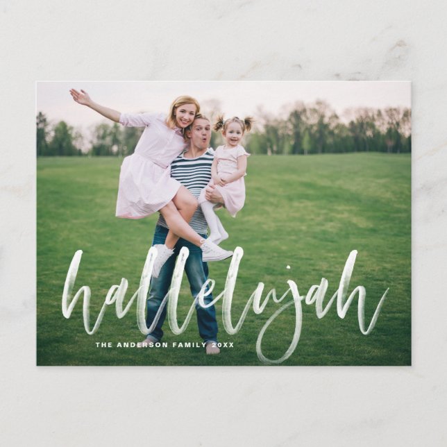 Hallelujah Brush Lettering Photo Overlay jul Vykort (Framsida)