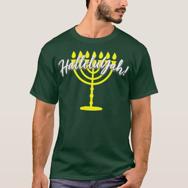 HalleluYah Hebrew Menorah Torah YHWH T Shirt (Framsida)