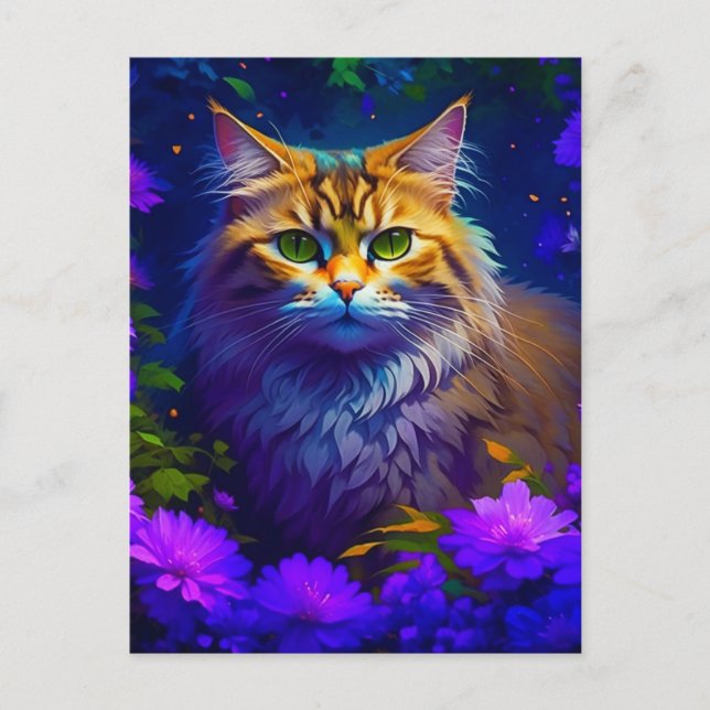 Håller kontakten | Söt liten katt i blommor Vykort (Framsida)