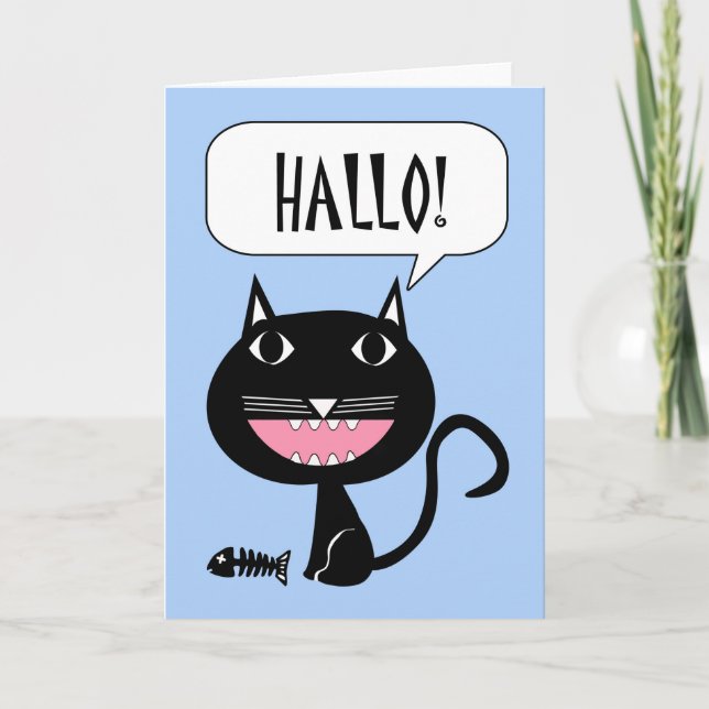 Hallo! Hej Card på nederländska, katt och fisk Kort (Framsida)