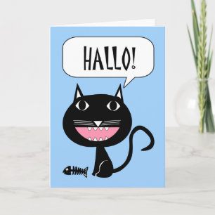 Hallo! Hej Card på nederländska, katt och fisk Kort