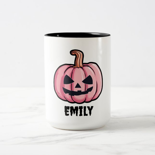Hallo pumpkin Halloween Personalized name  Två-Tonad Mugg (Center)