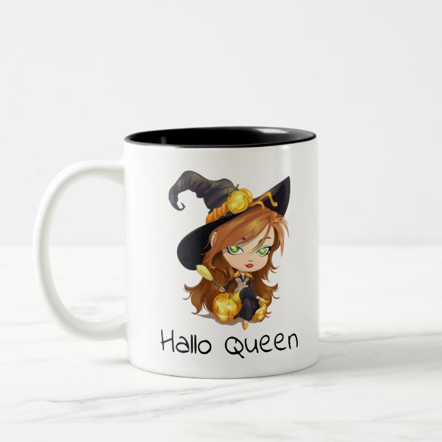 Hallo Queen Cute Witch | Halloween Två-Tonad Mugg (Vänster)