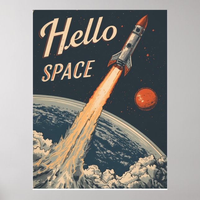 Hallo Weltall-Retro Futurismus Poster (Framsidan)