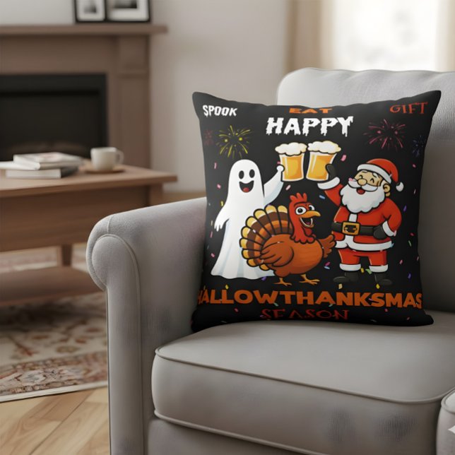 Halloanksmas Party! Ghost Turkey Santa Beer Kudde (Skapare uppladdad)