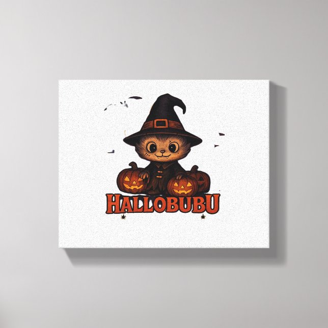 Hallobubu Halloween Cute & Spooky Witch Cat T-Shir Canvastryck (Framsida)