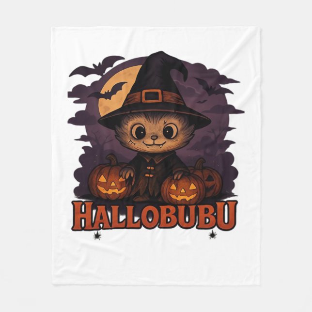 Hallobubu Halloween Cute & Spooky Witch Cat T-Shir Fleecefilt (Framsidan)