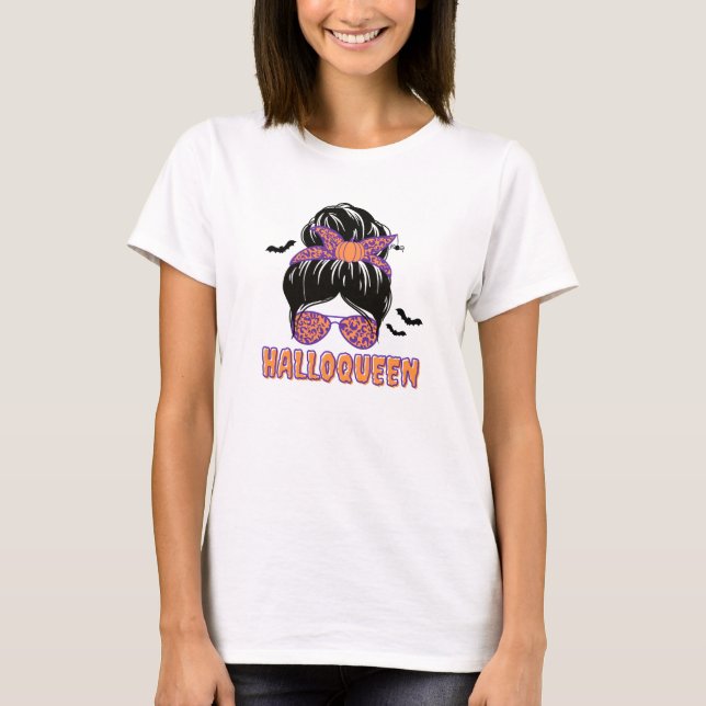 Hallodrottning Messy Bun för djurtryck T Shirt (Framsida)