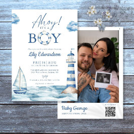 Halloj Det Är En Pojke Baby Shower Foto QR-kod Inbjudningar