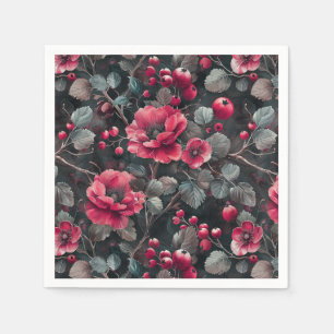 Hallon, burgundblommor på mörk grått pappersservett