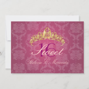 Hallon Damask Sweet 16/ tiara/ inbjudningar