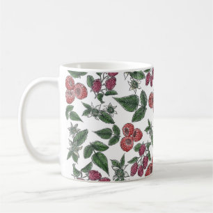 Hallon Fruit Lövs Illustration Mönster Kaffemugg