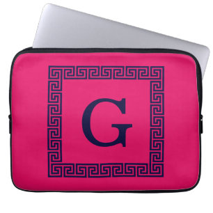 hallon, marinblått grekiskt Nyckel #1 Framed Monog Laptop Sleeve