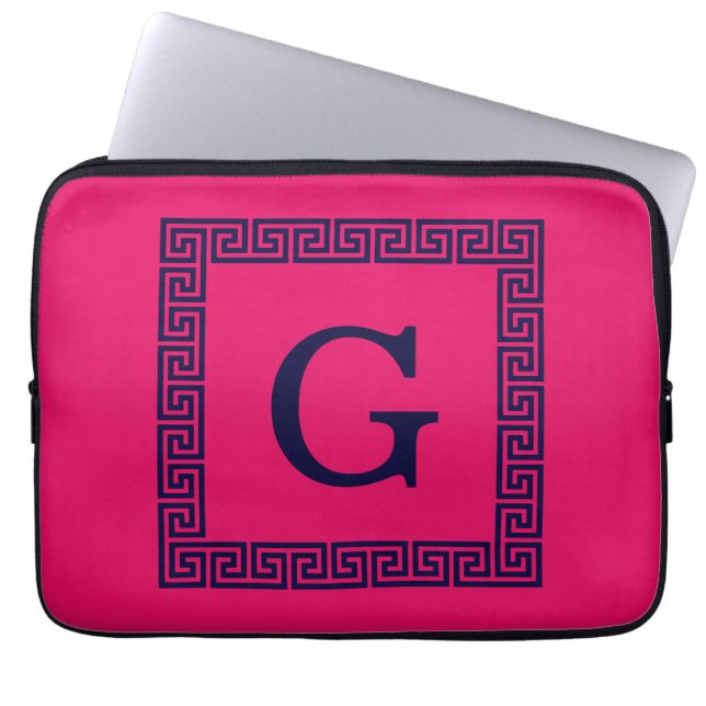 hallon, marinblått grekiskt Nyckel #1 Framed Monog Laptop Sleeve (Framsidan)