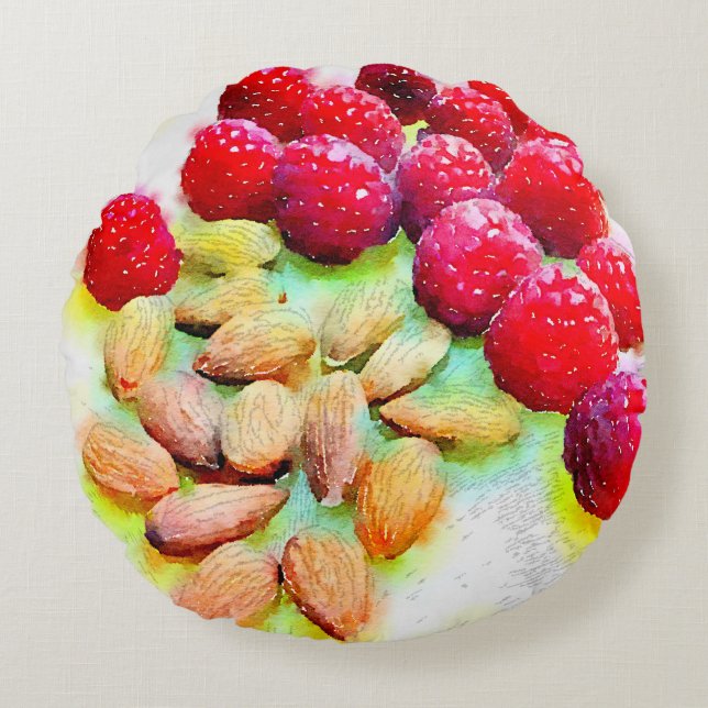 Hallon och Almonds vattenfärg Rund Kudde (Framsidan)
