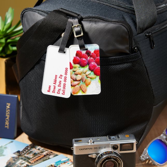 Hallon och Almonds Watercolor Bagagebricka (Fram & Baksida)