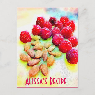 Hallon och Almonds Watercolor Healthy Snack Vykort