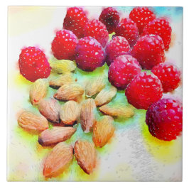 Hallon och Almonds Watercolor Kakelplatta