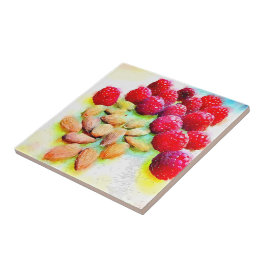 Hallon och Almonds Watercolor Kakelplatta