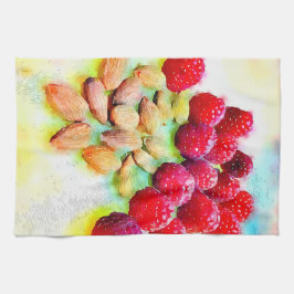 Hallon och Almonds Watercolor Kökshandduk