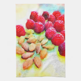 Hallon och Almonds Watercolor Kökshandduk