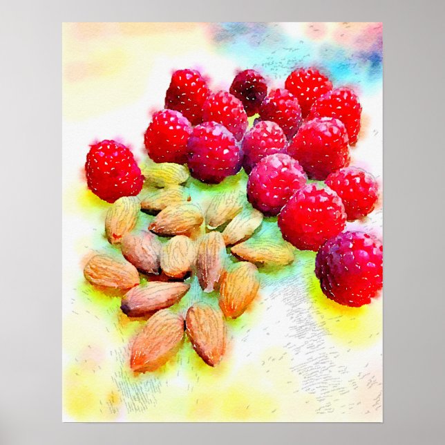 Hallon och Almonds Watercolor Poster (Framsidan)