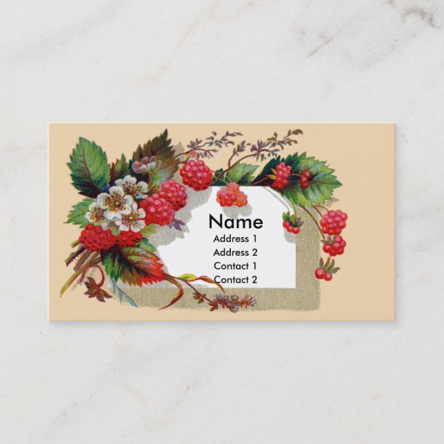 Hallon och blommarVictorian Visitkort (Framsida)