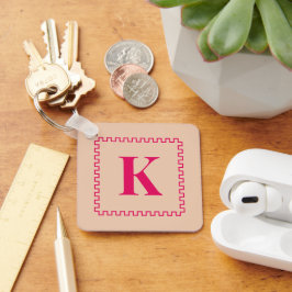 Hallon och Desert Sand Square Gräns Monogram Nyckelring