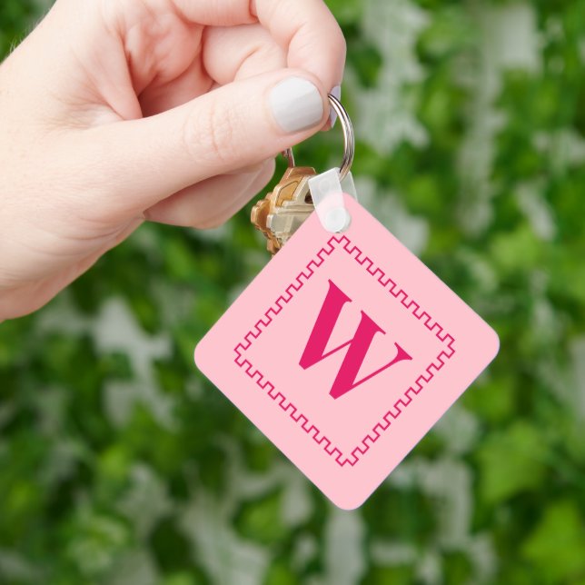 Hallon och Rosa Square Gräns Monogram Initialer Nyckelring (Hand)