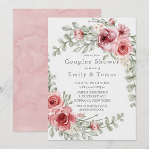 Hallon och Rosa Watercolor Peony Par Shower