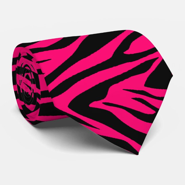 Hallon och svart för zebra tryck rosa slips (Rullad)