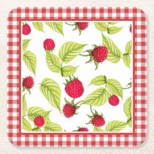 Hallon på Red Gingham Underlägg Papper Kvadrat